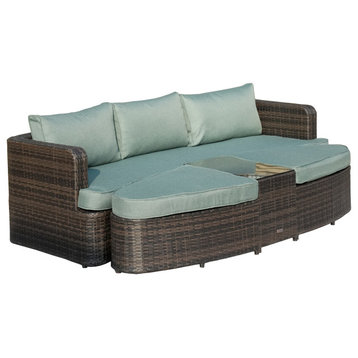 4-Piece Patio Brown Wicker Daybed Set With Side Table, Celadon