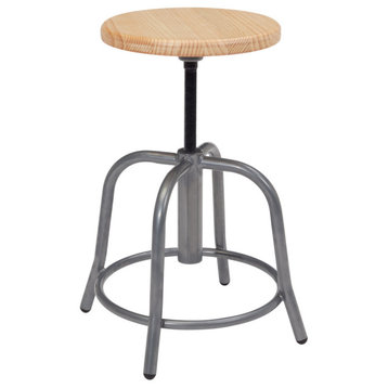NPS 19-25" Height Adjustable Swivel Stool, Wooden Seat and Grey Frame