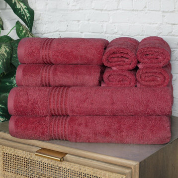 8 Piece Egyptian Cotton Solid Face Hand Bath Towels, Burgundy