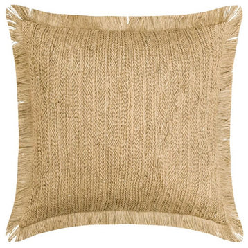 Beige Jute Jute Lace & Moroccan 12"x12" Throw Pillow Cover - Jute appeal