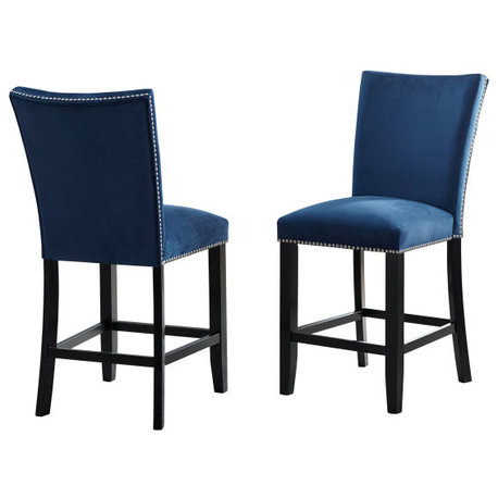 Camila Blue Velvet Counter Chair, Set of 2