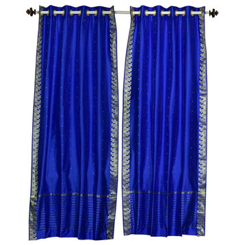 Enchanting Blue Ring Top  Sheer Sari Curtain Drape Panel   -43W x 84L -Piece