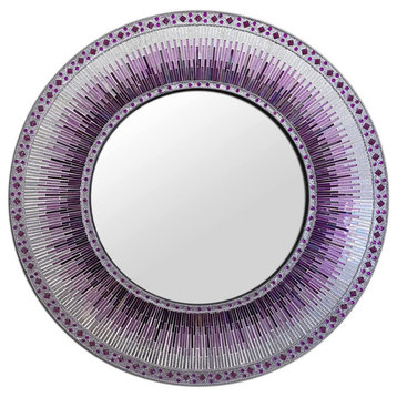DecorShore 24" Round Wall Mosaic Mirror in Shades of Bright Purple and Violet