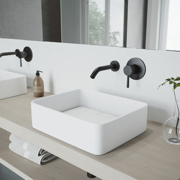 VIGO Olus Single Handle Wall Mount Bathroom Faucet, Matte Black
