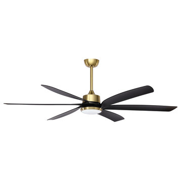 64" Reversible DC Motor Ceiling Fan, Remote Control and Light Kit, Black/Gold