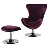 Benzara BM123251 Curved Chair with Ottoman and Tubular Base, Set of 2 Purple