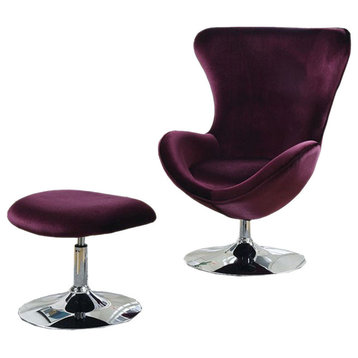 Benzara BM123251 Curved Chair with Ottoman and Tubular Base, Set of 2 Purple