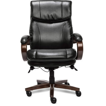 Executive Office Chair, Bonded Leather Seat With High Back & Padded Arms, Black