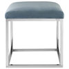 Bench/Ottoman, Velvet Polyester Upholstery/Silver Stainless Steel Frame, Blue