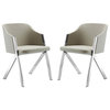 Acorn Set of 2 Arm Dining Chair, Taupe Pu Leather