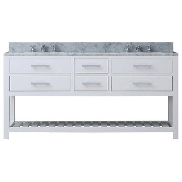 Madalyn Pure White Bathroom Vanity, Pure White, 72" Wide, No Mirror, Two Faucets