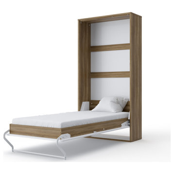 Invento Vertical Wall Bed, European Twin Size, Oak Country/White