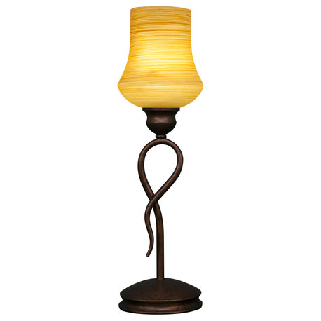 Leaf Mini Table Lamp In Bronze, 5.5" Zilo Cayenne Linen Glass