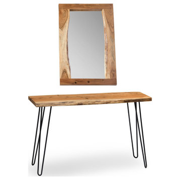 Hairpin Natural Live Edge Media Console and 36" Mirror Set