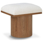 Meridian Furniture - Pavilion Black Boucle Fabric Bench/Stool, Cream, Walnut Brown Finish - Bring valuable seating and remarkable style to your space with this cream Pavilion boucle fabric bench, an exquisite balance of style and usability for the entryway, bedroom, and beyond. Crafted from oak veneer with a walnut brown finish, this bench has a 4-inch-thick seat cushion that's channel-tufted for a touch of luxury. The bench's columnar bases add a dash of art deco design, making it a captivating focal point in any room.