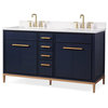 60"  Modern Style Navy Blue Beatrice Double Sink Bathroom Vanity - TB-9444-D60NB