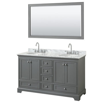Deborah 60" Double Vanity, Dark Gray, Top, Oval Sinks, 58" Mirror