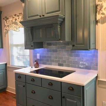 KITCHEN HOODS - Woodland Cabinetry with Sherwin Williams Blustery Sky Paint