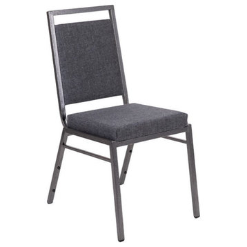 HERCULES Square Back Stacking Banquet Chair, Dark Gray Fabric, Silvervein Frame