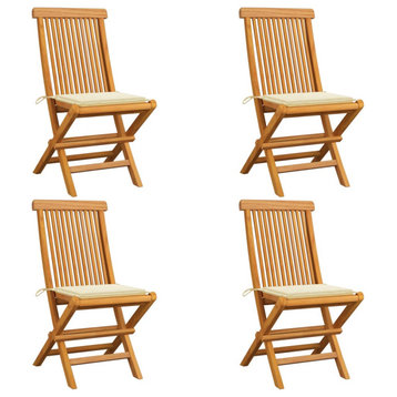 vidaXL Patio Chairs 4 Pcs Folding Chair with Cream Cushions Solid Wood Teak