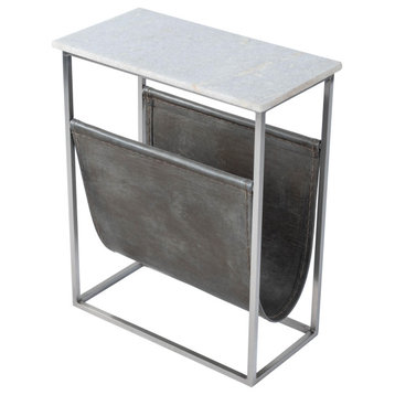 Edie Marble and Leather Magazine Side Table, Off-White