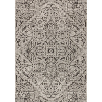 Estrella Bohemian Medallion Textured Weave Indoor/Outdoor, Black/Gray, 5 X 8