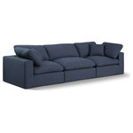 Meridian Furniture - Comfy Upholstered Modular Sofa, Navy, 3-Piece: 1 Armless Chair, 2 Corner Chair, Linen Textured Fabric - Give your space a whole new look with this navy Comfy linen textured fabric sofa. This handsome sofa fits nicely with other items in the Comfy collection and is a versatile seating option designed for adaptability, comfort and style. Wrapped in rich navy durable linen textured fabric upholstery, this sofa offers a plush embrace of overstuffed down feather cushions, carefully crafted to deliver the highest level of comfort. The perfect seat for creating an oasis for relaxation, this sofa has thick foam surrounding its frame for added support and coziness.