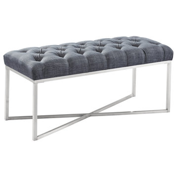 Noel Bench, Slate Gray Linen and Brushed Stainless Steel Finish