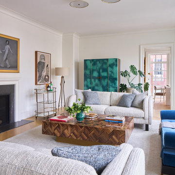 Living Room with Blue Drinks Cabinet