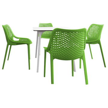 Air Maya Square Dining Set With White Table and 4 Tropical Green Chairs