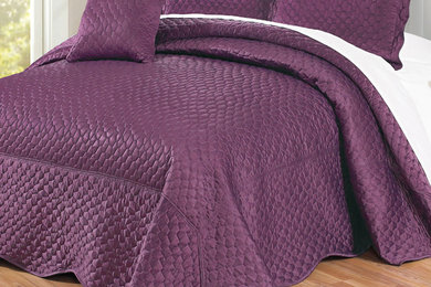 Brune Purple Matte Satin Quilted Bedspread 4 Piece Set