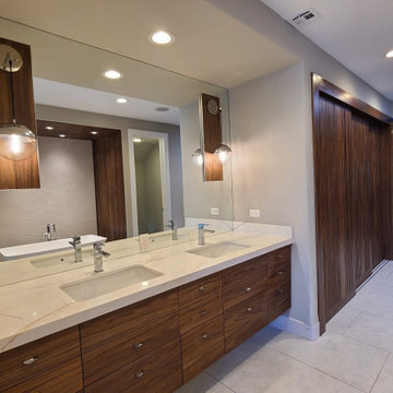 Luxury Master Bath with Walnut Vanity and Marble