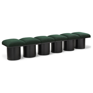 Pavilion Boucle Fabric Upholstered 6-Piece Modular Bench, Green, Black Finish