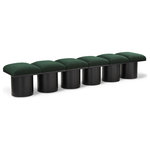 Meridian Furniture - Pavilion Black Boucle Fabric Bench, Green, Black Finish, 93" W X 18" D X 17.5" H - Bring valuable seating and remarkable style to your space with this green Pavilion Boucle Fabric Bench, an exquisite balance of style and usability for the entryway, bedroom, and beyond. Crafted from oak veneer with a black finish, this bench has a 4-inch-thick seat cushion that's channel-tufted for a touch of luxury. The bench's columnar bases add a dash of Art Deco design, making it a captivating focal point in any room.