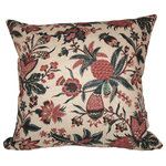 Studio Design Interiors - Williamsburg 90/10 Duck Insert Pillow With Cover, 20x20 - A beautiful jacobean floral print in rich blues, and sharp reds adorns the face of this highly stylized pillow, finished with a thick cobalt blue linen back. Mmmm.