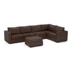 6 Seats + 8 Sides in Custom Auburn Leather Covers - Sectional Sofas