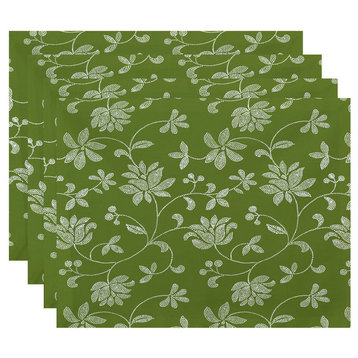 18"x14" Traditional Floral, Floral Print Placemat, Green, Set of 4