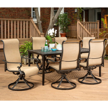 Brigantine 7-Piece Dining Set With Cast-Top Table and Sling Swivel Rockers