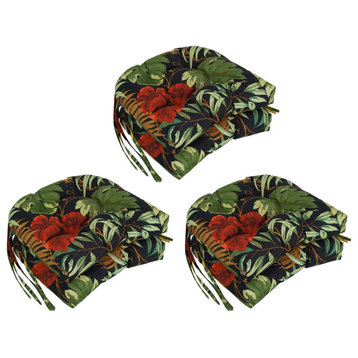 16" Patterned Outdoor U-Shaped Tufted Chair Cushions, Set of 6, Tropique Raven