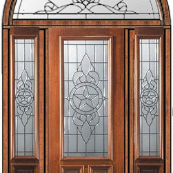 Prehung Sidelites-Transom Door 96 Mahogany Brazos 2/3 Lite Glass - Front Doors