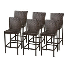 TKC Napa Outdoor Wicker Bar Stools in Espresso, Set of 6