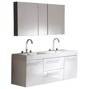Fresca Opulento White Modern Double Sink Bathroom Vanity With Medicine Cabinet