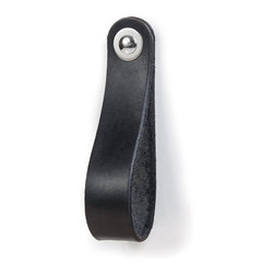 Walnut Studiolo - Leather Drawer Pull, The Hawthorne, Black, Large, Nickel - Cabinet And Drawer Handle Pulls
