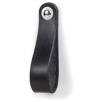 Leather Drawer Pull, The Hawthorne, Black, Large, Nickel