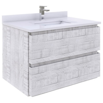 Fresca Formosa Wall Hung Modern Bathroom Cabinet, Rustic White, 30", Top & Sink