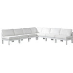 Meridian Furniture - Nizuc Water Resistant Patio L-Shaped Modular Sectional, White, 7-Piece: 6 Armless Chair, 1 Corner Chair, White Aluminum Frame - Pick and choose your favorites from the Nizuc collection to create a modular seating group the whole gang will enjoy. The sturdy aluminum frame provides dependable support for friends and family as they relax and unwind, and the resilient white water resistant fabric stands up to the elements without losing its beautiful demeanor, so you can count on it lasting for the long haul. Latches beneath these seating pieces help you easily attach them to one another for convenient setup.