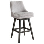 Armen Living - Branson Gray Solid Wood 30" Swivel Barstool, Gray Fabric, Set of 2 - The Branson Bar Stool is the perfect combination of style, comfort, and functionality for your kitchen island, counter, or home bar. Designed with a modern transitional flair, this bar stool features a durable rubberwood frame with a stunning wire-brushed finish, adding warmth and texture to any space. The cushioned seat and low-back design are upholstered in high-quality polyester fabric, ensuring both durability and elegance.