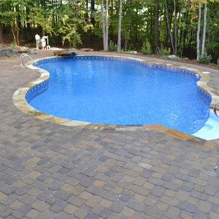 Immagine di una piscina naturale personalizzata di medie dimensioni e dietro casa con pavimentazioni in cemento