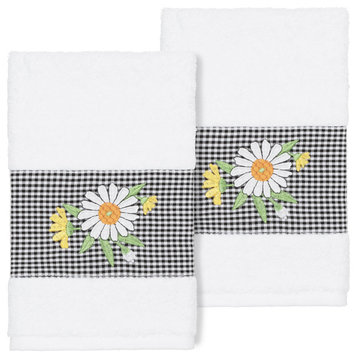 Linum Home Textiles 100% Turkish Cotton DAISY 2PC Embellished Hand Towel Set