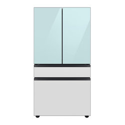 Samsung Bespoke 23 Cu. Ft. Counter Depth French Door Refrigerator with Beverage Center - Morning Blue Glass Top Panel with White Glass Middle and Bottom Panels - Refrigerators